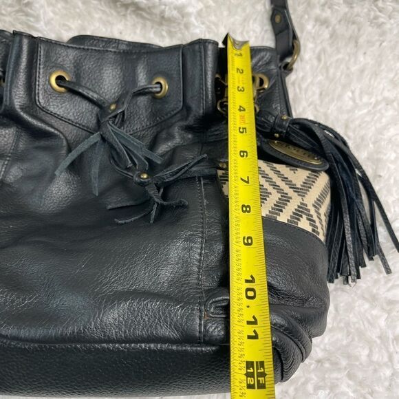 Born leather black shoulder bag drawstring tassels accent side pockets - Picture 8 of 12